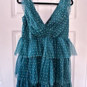 Lulu's Teal Dress with Gold Polka Dots